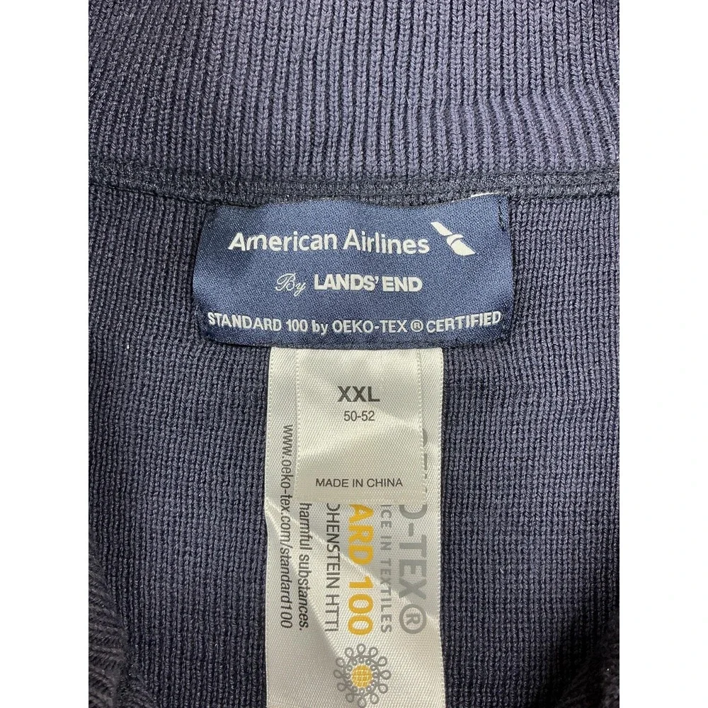 Lands' End Sweater‎ Mens 2XL Blue Full Zip Mock Neck Pockets American Airlines